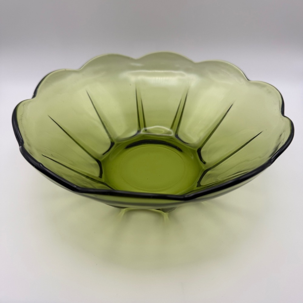 Anchor Hocking Swedish Modern Dessert Bowl 8" Avocado Green Vintage - Picture 2 of 7